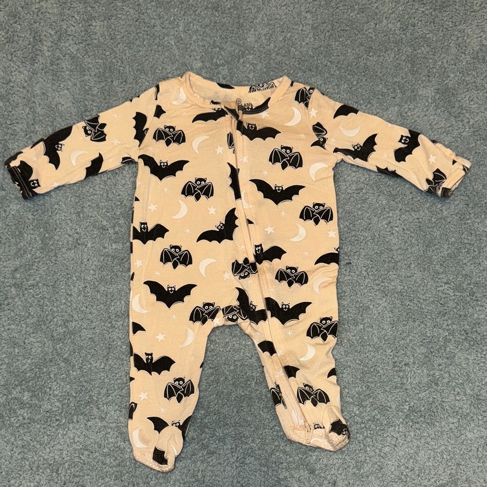 Newborn Caden lane Halloween glow in the dark bat pajamas